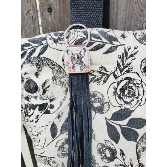 Handmade boho Boston terrier Leather Fringe Western bag charm, Long keychain - Picture 3 of 4